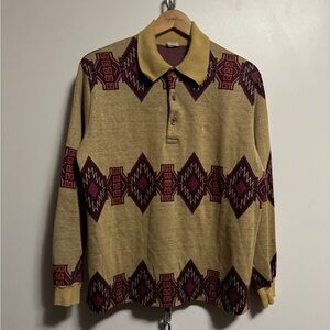 Vintage 1980s Hang Ten Aztec Long Sleeve Polo Size Medium